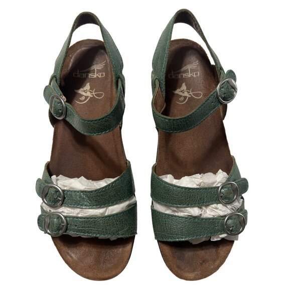 Dansko Womens Size 39 Leather Sandals Light Metallic Green - Picture 3 of 10